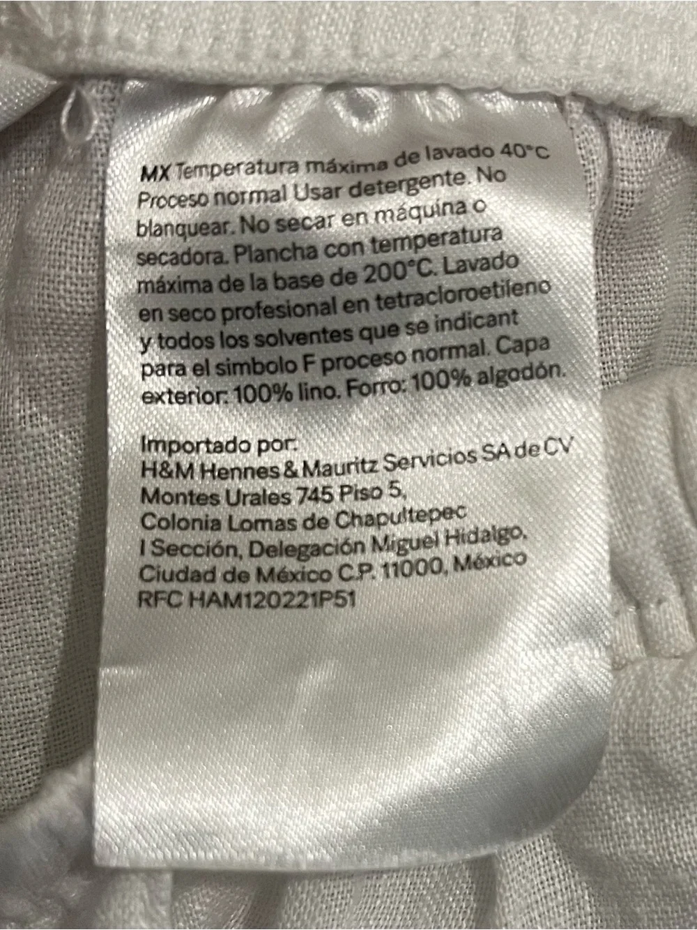 H&M White Linen Pants with Care-Tag Detail